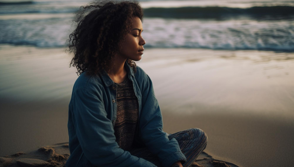 One young woman sitting looking at sunset to Boost Mental Health