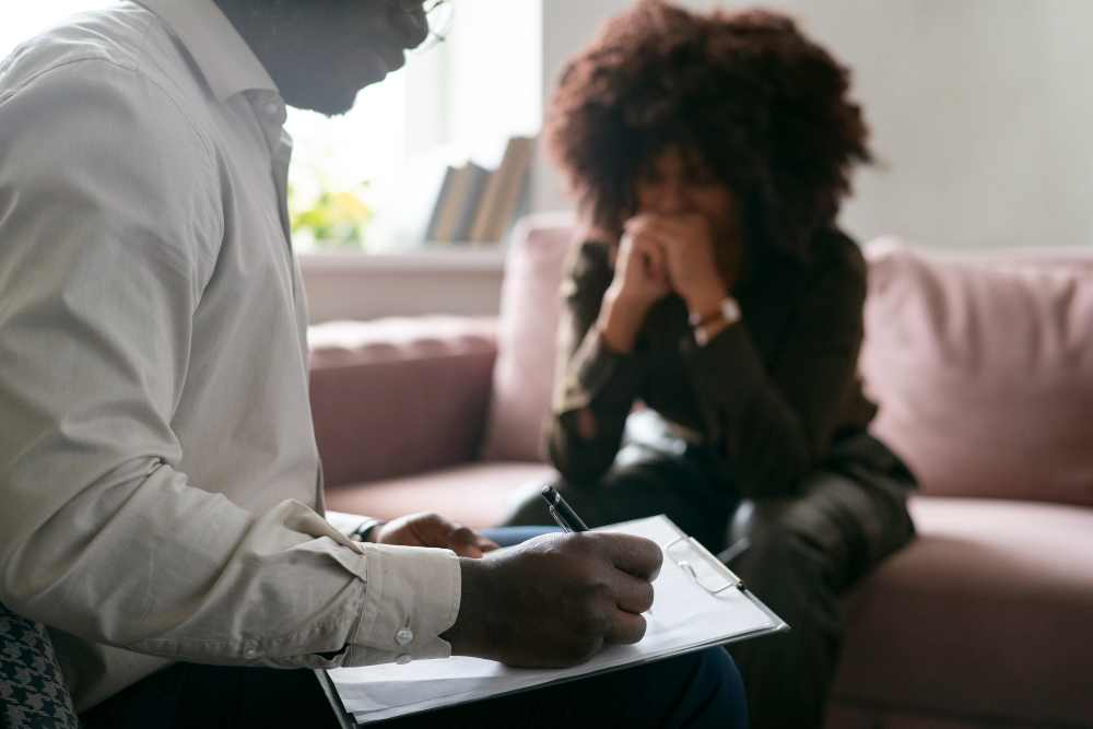 Person sharing feelings and emotions of Depression during therapy session