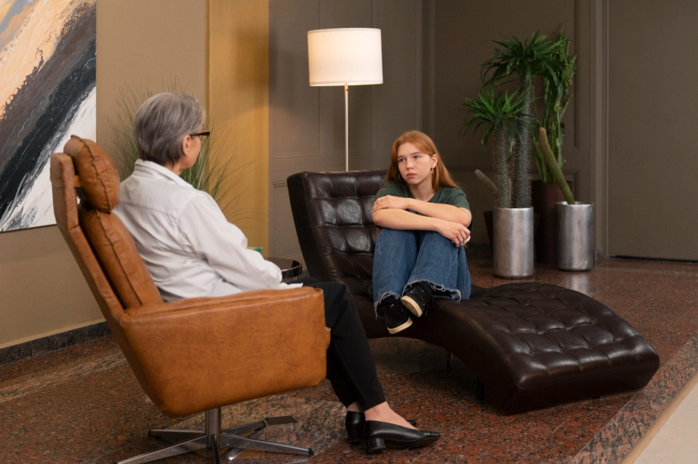 Authentic scene of young person undergoing psychological therapy