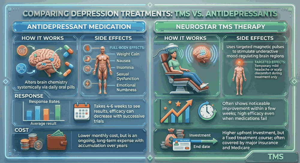 TMS vs. Antidepressants - Side Effects, Response, and Cost